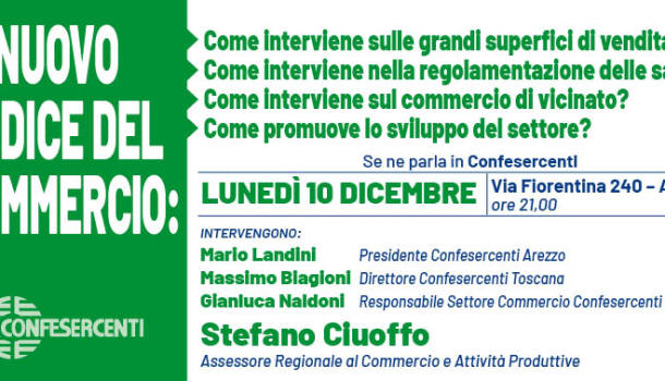 Nuovo codice del commercio: incontro il 10 dicembre in Confesercenti