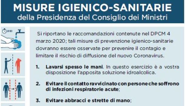 Coronavirus: la locandina con le misure di prevenzione