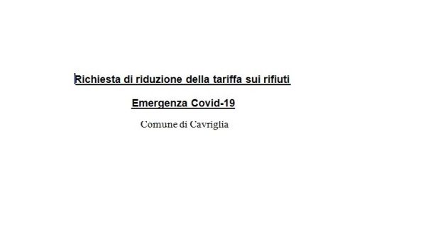 COMUNE DI CAVRIGLIA: #RIPARTECAVRIGLIA- ONLINE IL MODULO PER LA RICHIESTA PER LA RIDUZIONE DELLA TARI 2020