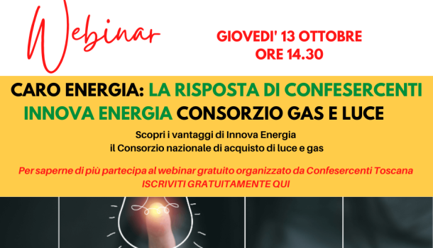 CARO ENERGIA, LA RISPOSTA DI CONFESERCENTI: ISCRIVITI AL WEBINAR