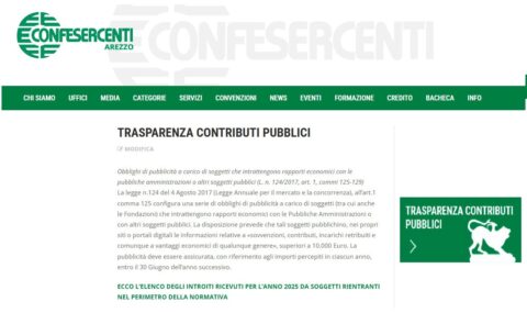 OBBLIGO PUBBLICAZIONE AIUTI E CONTRIBUTI PUBBLICI RICEVUTI NEL 2025