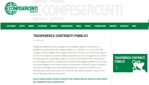 OBBLIGO PUBBLICAZIONE AIUTI E CONTRIBUTI PUBBLICI RICEVUTI NEL 2025